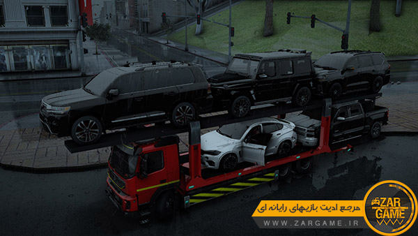 دانلود تریلی حمل خودرو Volvo FMX Euro 5 + بار کامل برای بازی GTA San Andreas