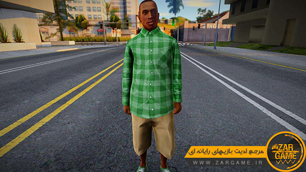 دانلود اسکین شخصیت کارل جانسون (CJ) با لباس گروو استریت HD برای بازی GTA San Andreas